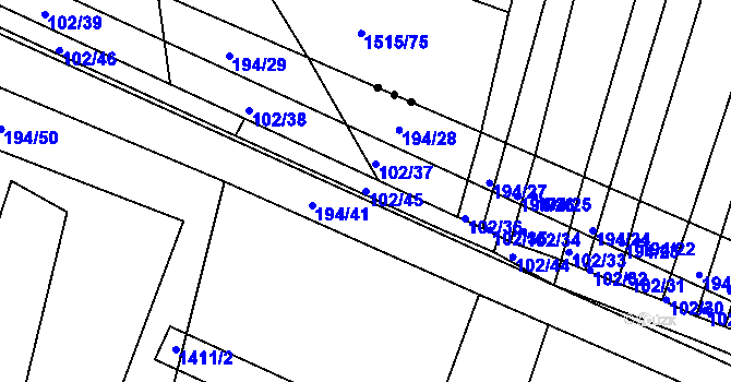 Parcela st. 102/45 v KÚ Záblatí u Ponědraže, Katastrální mapa