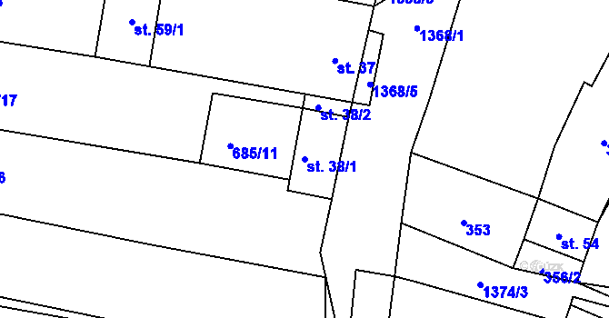 Parcela st. 38/1 v KÚ Záblatí u Ponědraže, Katastrální mapa