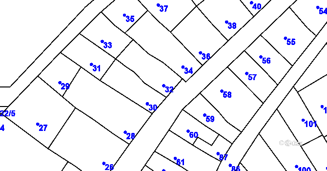 Parcela st. 32 v KÚ Ponětovice, Katastrální mapa