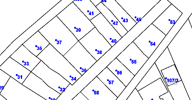 Parcela st. 38 v KÚ Ponětovice, Katastrální mapa