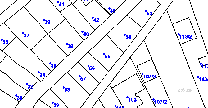 Parcela st. 55 v KÚ Ponětovice, Katastrální mapa