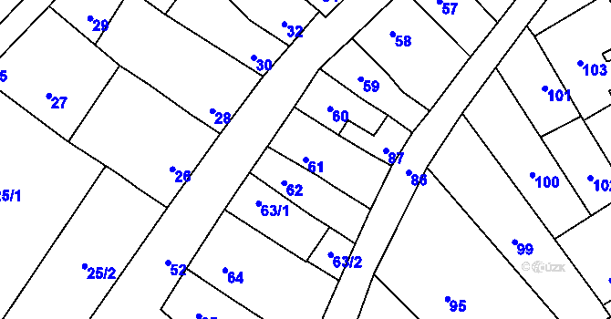 Parcela st. 61 v KÚ Ponětovice, Katastrální mapa