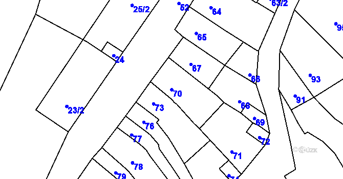 Parcela st. 70 v KÚ Ponětovice, Katastrální mapa