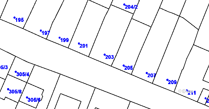 Parcela st. 203 v KÚ Ponětovice, Katastrální mapa