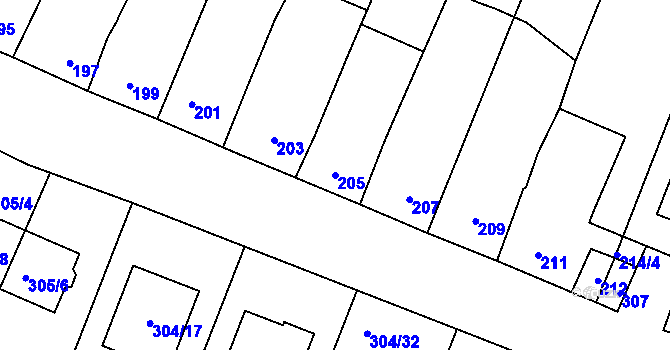Parcela st. 205 v KÚ Ponětovice, Katastrální mapa