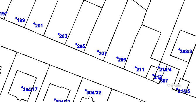 Parcela st. 207 v KÚ Ponětovice, Katastrální mapa