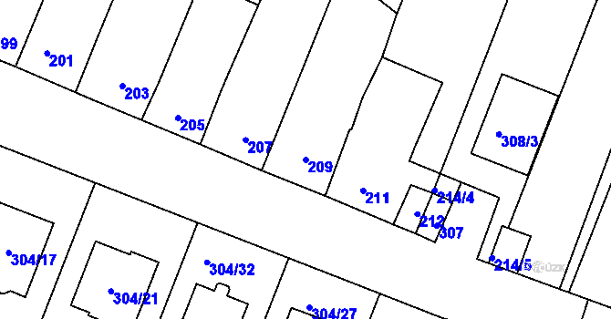 Parcela st. 209 v KÚ Ponětovice, Katastrální mapa