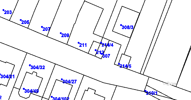 Parcela st. 212 v KÚ Ponětovice, Katastrální mapa
