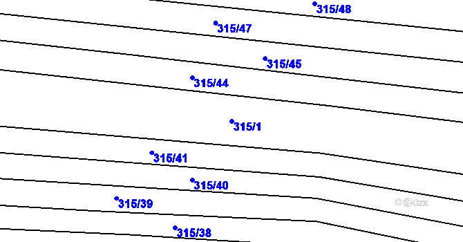Parcela st. 315/1 v KÚ Ponětovice, Katastrální mapa