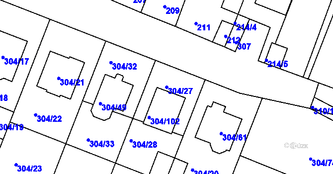 Parcela st. 304/27 v KÚ Ponětovice, Katastrální mapa