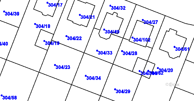 Parcela st. 304/33 v KÚ Ponětovice, Katastrální mapa