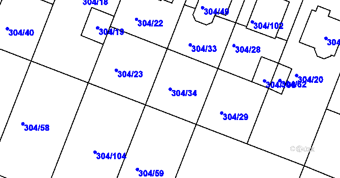 Parcela st. 304/34 v KÚ Ponětovice, Katastrální mapa