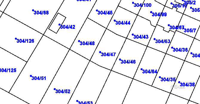 Parcela st. 304/47 v KÚ Ponětovice, Katastrální mapa