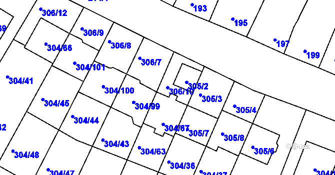 Parcela st. 306/10 v KÚ Ponětovice, Katastrální mapa