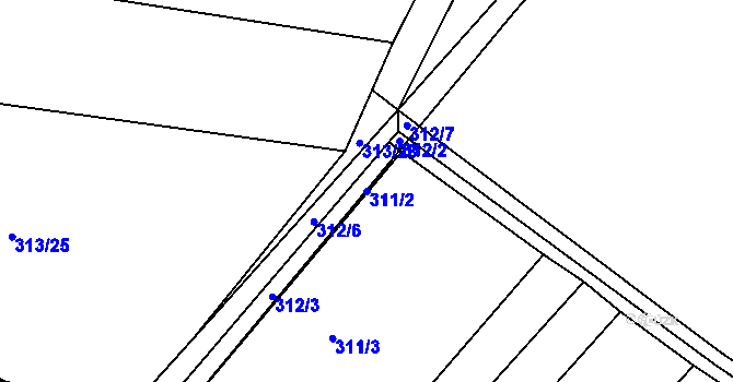 Parcela st. 311/2 v KÚ Ponětovice, Katastrální mapa