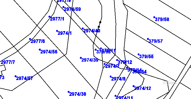 Parcela st. 379/13 v KÚ Ponětovice, Katastrální mapa