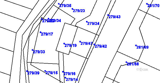 Parcela st. 279/47 v KÚ Ponětovice, Katastrální mapa