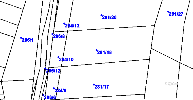 Parcela st. 281/18 v KÚ Ponětovice, Katastrální mapa