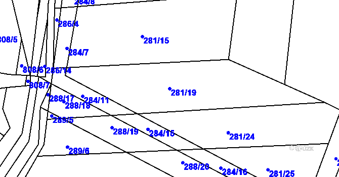Parcela st. 281/19 v KÚ Ponětovice, Katastrální mapa