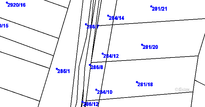 Parcela st. 284/12 v KÚ Ponětovice, Katastrální mapa