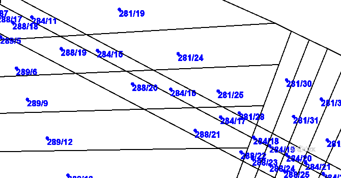 Parcela st. 284/16 v KÚ Ponětovice, Katastrální mapa