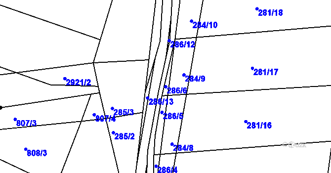 Parcela st. 286/6 v KÚ Ponětovice, Katastrální mapa