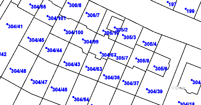 Parcela st. 304/67 v KÚ Ponětovice, Katastrální mapa