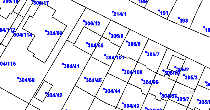 Parcela st. 304/101 v KÚ Ponětovice, Katastrální mapa