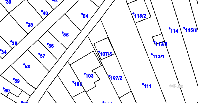 Parcela st. 107/3 v KÚ Ponětovice, Katastrální mapa