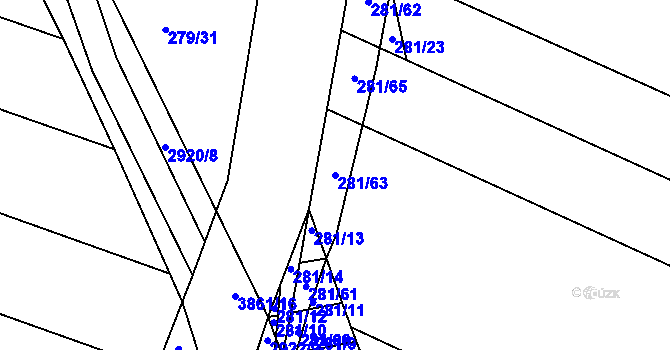 Parcela st. 281/63 v KÚ Ponětovice, Katastrální mapa