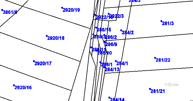 Parcela st. 286/10 v KÚ Ponětovice, Katastrální mapa