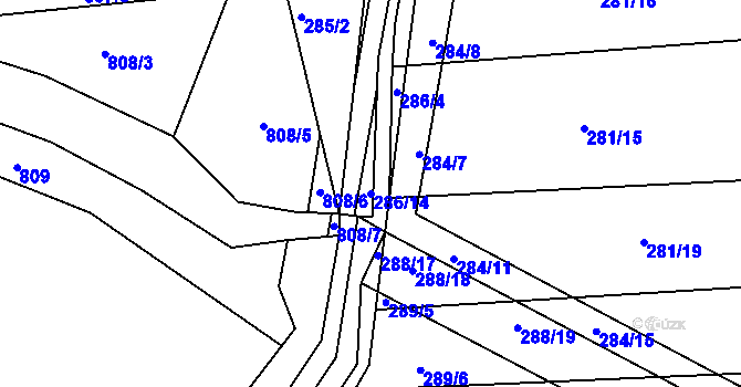 Parcela st. 286/14 v KÚ Ponětovice, Katastrální mapa