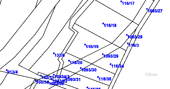 Parcela st. 116/19 v KÚ Ponikev, Katastrální mapa