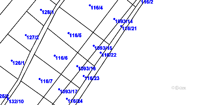 Parcela st. 116/22 v KÚ Ponikev, Katastrální mapa