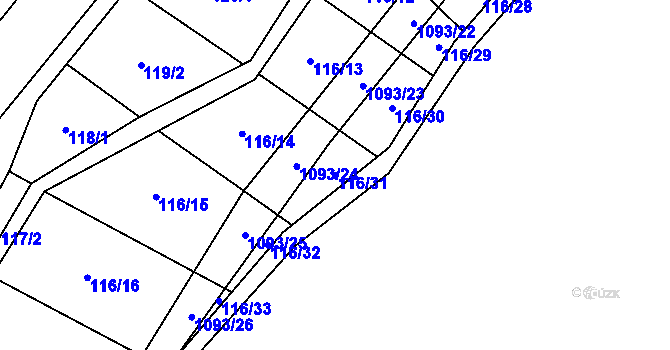 Parcela st. 116/31 v KÚ Ponikev, Katastrální mapa