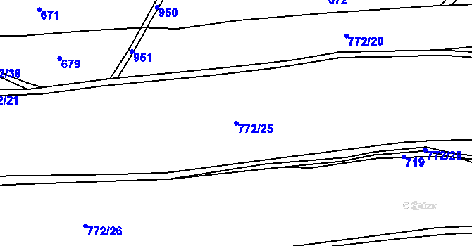 Parcela st. 772/25 v KÚ Ponikev, Katastrální mapa