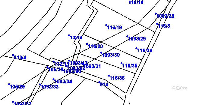 Parcela st. 1093/30 v KÚ Ponikev, Katastrální mapa