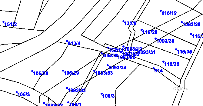Parcela st. 105/35 v KÚ Ponikev, Katastrální mapa
