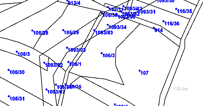Parcela st. 106/3 v KÚ Ponikev, Katastrální mapa