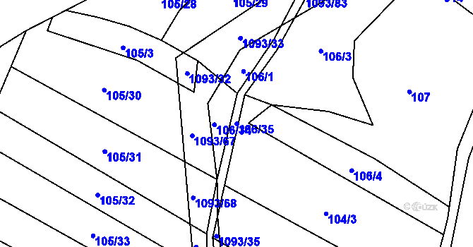 Parcela st. 106/35 v KÚ Ponikev, Katastrální mapa