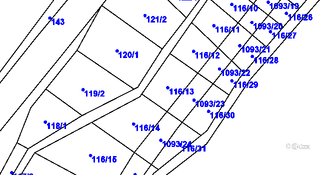 Parcela st. 116/13 v KÚ Ponikev, Katastrální mapa