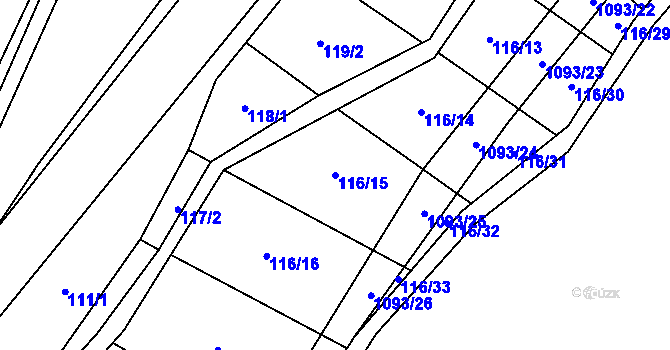Parcela st. 116/15 v KÚ Ponikev, Katastrální mapa