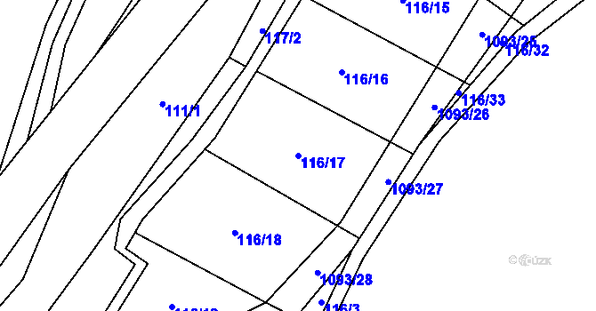 Parcela st. 116/17 v KÚ Ponikev, Katastrální mapa
