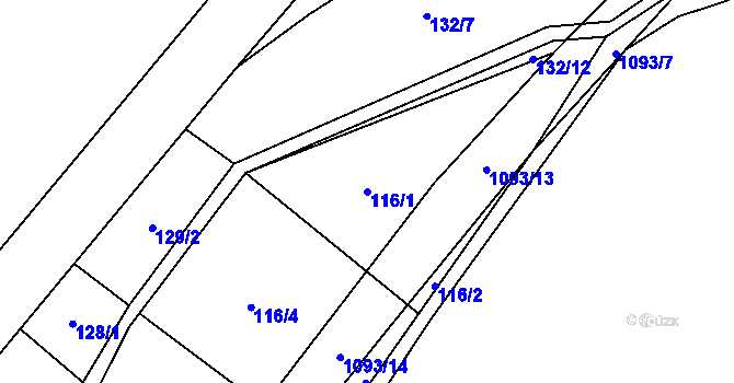 Parcela st. 116/1 v KÚ Ponikev, Katastrální mapa