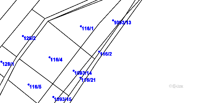 Parcela st. 116/2 v KÚ Ponikev, Katastrální mapa