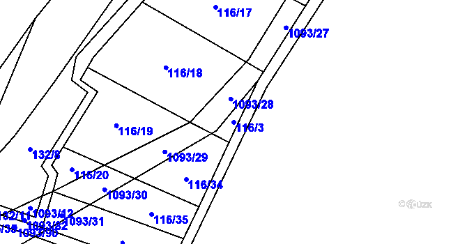 Parcela st. 116/3 v KÚ Ponikev, Katastrální mapa