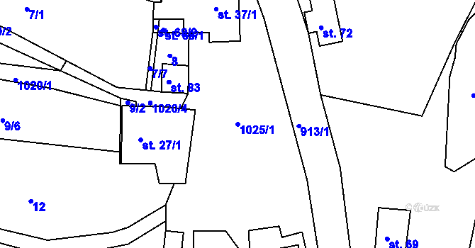 Parcela st. 1025/1 v KÚ Ponikev, Katastrální mapa