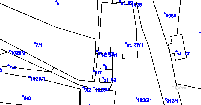 Parcela st. 68/1 v KÚ Ponikev, Katastrální mapa