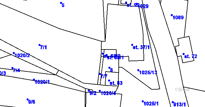 Parcela st. 68/2 v KÚ Ponikev, Katastrální mapa