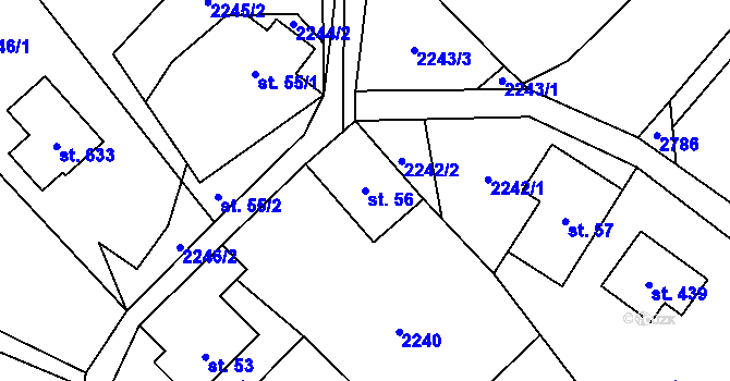 Parcela st. 56 v KÚ Poniklá, Katastrální mapa